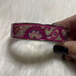 Vera Bradley Bangle Bracelet PAISLEY MEETS PLAID Hinged SILVER PINK - NWT $38